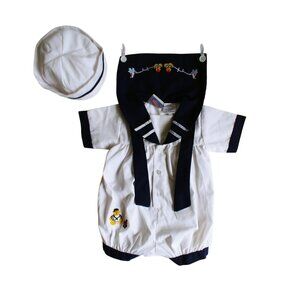 2 Piece Sailor-Style Nautical Romper and Matching Hat 6 Months.